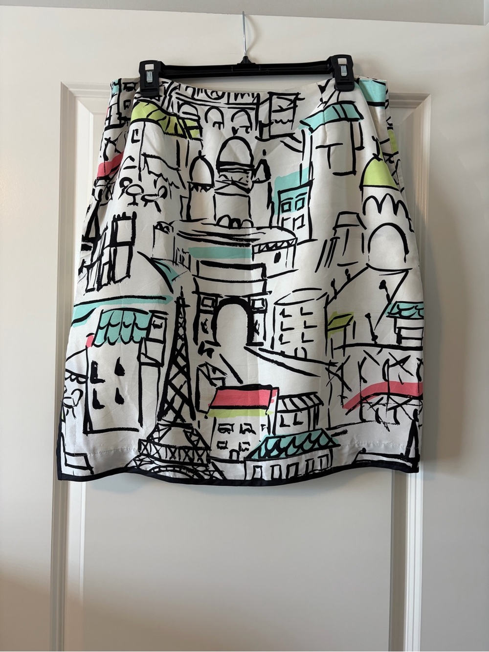 Grace Elements White Mini Skirt with Black Paris Sketch and Pastel Accents